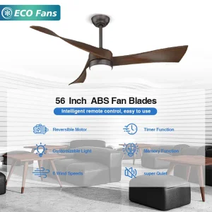 56-Inch ABS Ceiling Fans Remote Control &amp; Lights, 5 Dark Wood Blades, Quiet Ceiling Fan for Living Room, Bedroom, Office, Dining Room, Patio.
