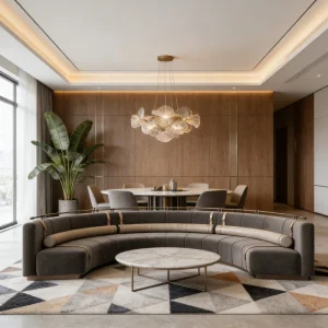 Modern Custom Curved Velvet Upholstered Booth