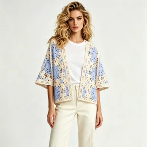 Crochet Cardigan Women Boho Streetwear Custom Knit Outwear Wholesale Manufacturer