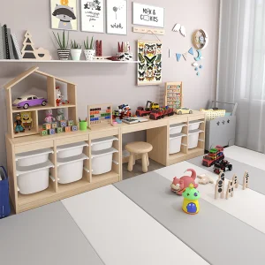 Wooden Children's Study Table, Solid Wood Toy Storage Rack, Baby Games, Multi-functional Early Education Building Blocks