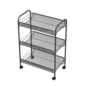 Factory Hot Sale Modern Black 3-Tier Rolling Cart with Wheels Storage Rack for Kitchen Organization
