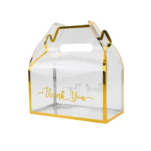 CSMD Chinese Manufacturers PVC Materials Gold Strap Line Wholesale Empty Food Packaging Transparent Plastic Gift Box with Handle