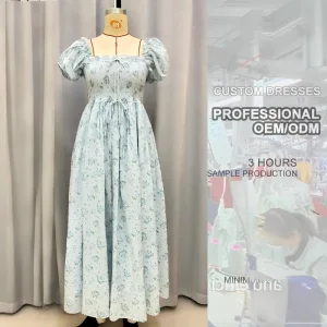 Premium Quality Custom Linen Cotton Blend Long Dress Summer Sundress Floral Printing Embroidered Dress for Ladies Girls Kids