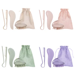 Custom Logo Air Cushion Hair Combs Set Wide Tooth Comb Shampoo Brush Scalp Massager ABS Wheat Straw Detangling Brush With Bag