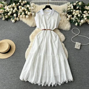 Elegant Eyelet Lace Midi Dress