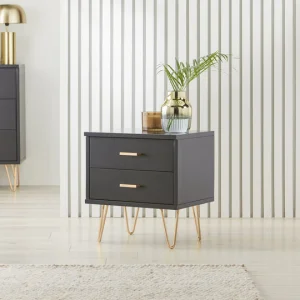 Modern Black White Wooden 2 Drawer Nightstands, Contemporary Storage Bedside Table, Industrial Cabinet Lamp Table