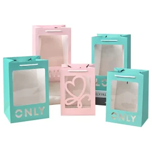 Custom Logo Recyclable Shopping Gift Paper Bags With Clear Transparent Window