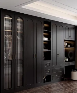 Modern Light Luxury Solid Wood Freestanding Wardrobe UV Lacquer Acrylic Melamine Apartment Hotel Bedroom Armoire Large Capacity