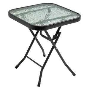 Folding Outdoor Patio Side Table with Tempered Glass Top for Backyard Lawn Balcony Pool