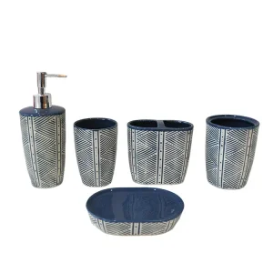 Wholesale Blue & White Geometric - Patterned Ceramic Bathroom 5 - Piece Set Company, Companies