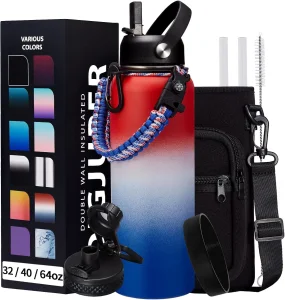 Customized Large Capacity Double Wall Stainless Steel 40oz Wide Mouth Water Bottle Wholesale Paracord Bottle Sport Thermo Jug Vacuum Flask with Handle