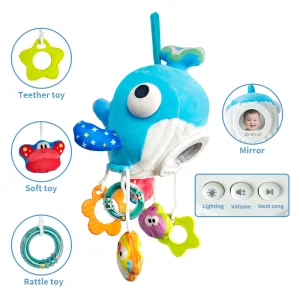 Aijh Musical Sensory Plush Whale Baby Comforter Toy Crib Car Seat Stroller Hanging Toy with Rattle Teether Mirror Toys