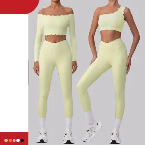 Conjunto de Camiseta de Esporte com Um Ombro para Mulheres, Top de Esporte Off-Shoulder, Roupas de Academia para Look Casual