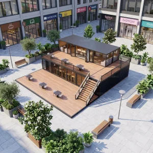 Turnkey Container Restaurant Shop Project Modular Breathable Steel Structure 100% Prefabricated Modern Design Outdoor Deck Fully