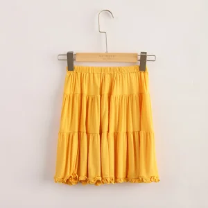OEM Bamboo Cotton Kids Clothes Fashion Girls Pleated Short Solid Skirts