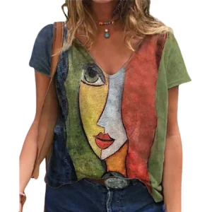 Women's Oversize Print Shirt Tops Loose Vintage Female Tee Streetwear Short Sleeve Clothes