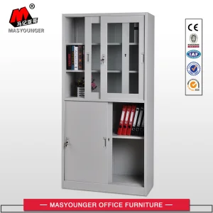 Modern Sliding Door Metal Storage Cupboard with Two Shelves