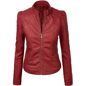 New Design Wholesale Women's Leather Bomber Jacket-Breathable Rivet Detail