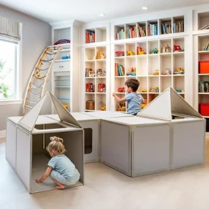 A Magnetic Square-shaped House for Children to Assemble Set Easily Snap Together with Square and Triangle Panel Booster Pack