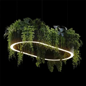 Oval Green Plant Circular LED Pendant Lighting Decor Chandelier For Living Bedroom Dining Room Home Office
