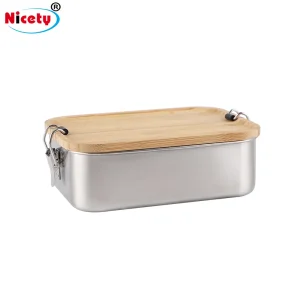 Caixa de Almoço Bento de Aço Inoxidável Biodegradável e Ecológica com Tampa de Bambu para Crianças