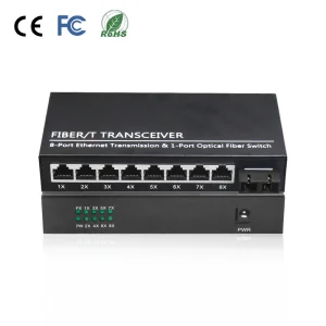 Durable 10/100Mbps Single Mode Fiber Media Converter 1 FX to 8 TX 20km SC for Large CCTV System