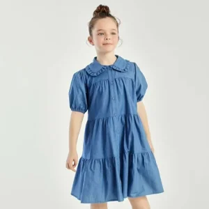 Girls Summer Denim Doll Collar Dress