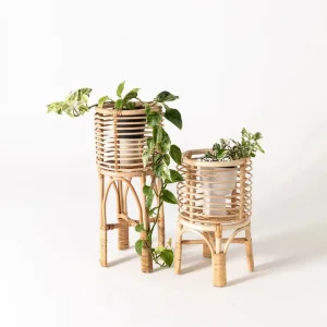Outdoor Decorative Flower Pot Stands Natural Bamboo Rattan Planter Stands Garden Accessories