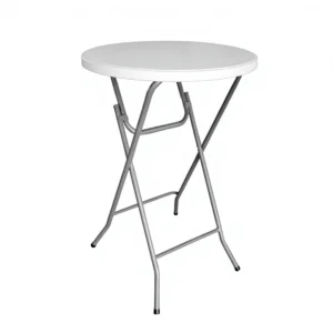 Portable Round White HDPE Bar High Folding Table, Cocktail Table Suitable For Outdoor And Hotel Dining