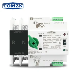 Single Phase Din Rail ATS for PV and Inverter Dual Power Automatic Transfer Selector Switches Uninterrupted 2P 63A 100A 125A