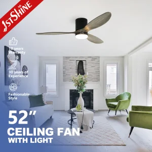 1stshine Noiseless Dimmable Flush Mount Solid Wood Fan Light Tricolor Ceiling Fan Light with Remote Control