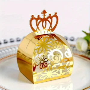 Caixas de Papel para Doces com Corte Floral e Coroa Dourada para Casamento, Presentes para Aniversário, Favoritos Decorativos para Doces, Chocolates e Decoração de Festa de Natal