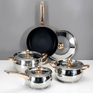 8-piece Stainless Steel Cookware Set Induction Compatible Oven Dishwasher Safe Modern Design Sustainable Glass Lid Stainless