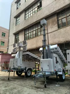 برج إضاءة شمسية متنقل مع 3kw مولد ديزل، برج إضاءة LED محمول لمواقع البناء والاستخدام الطارئ