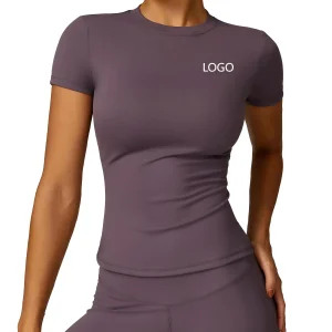 Spring Women's Yoga Set Breathable Quick-Dry Short Sleeve Spandex/Nylon Solid Pattern 220g Crop Top Fitness Cover-Up Outdoor