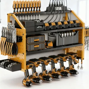 Adjustable Carbon Steel Wall Mounted Four-Tier Vintage Tool Holder