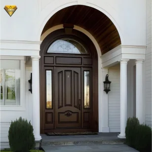 Hand Carved Antique Style House Entry Door Design Solid Wooden Round Oak Arched Interior Door