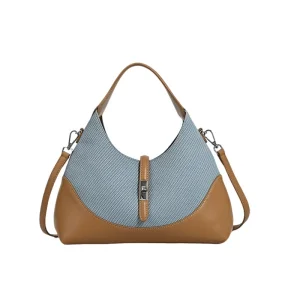 Wx2246 Bolso de cuero genuino de color contrastante para mujeres, estilo bohemio, bolso multifuncional