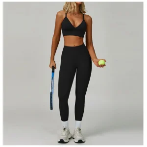 Women Seamless Built-Insoft Cup Bra Peach-Shaped Buttock Yoga Pants V-Shaped Waist Slimming and Figure-Hugging Quick-Drying Leggings