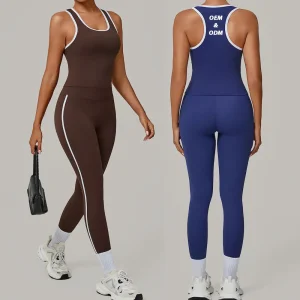 Nuevos Conjuntos de Ropa de Correr al Aire Libre con Diseño Elegante Ropa de Yoga para Mujeres, 2PCS Leggings de Correr de Cintura Alta con Bloqueo de Color + Chaleco Deportivo Conjunto de Ejercicio de Pilates