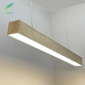 Architectural Wood Grain LED Linear Pendant Low Glare Commercial Studio Lighting