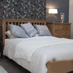 Cama de dormitorio doble a medida de roble nórdico macizo con arco 4 6''