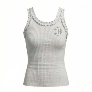 Custom Logo Womens Ribbed Ruffle Tank Top