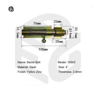 Yellow Zinc Barrel Bolt
