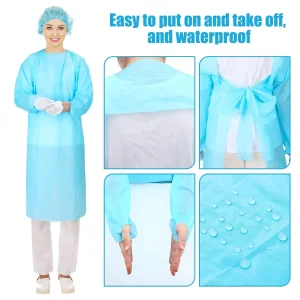 Batas médicas desechables de CPE de manga larga, delantal impermeable con puño de lazo para el pulgar, bata de aislamiento protectora