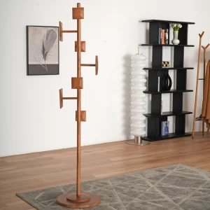 EXL FURNITURE Nordic Solid Walnut Wood Coat Rack with Mirror