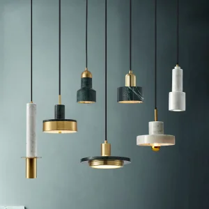 Modern Chandelier Pendant Lamp Iron Marble Lobby Hotel Decorative LED Pendant Lighting