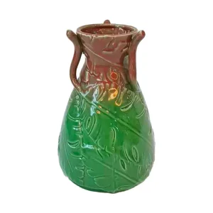 Buy Dual - Handled Tropical Leaf - Embossed Gradient Green & Brown Ceramic Vase | Artistic Home Decor Supplier, Exporter