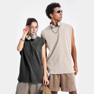 قميص بدون أكمام غسيل حمض قطني