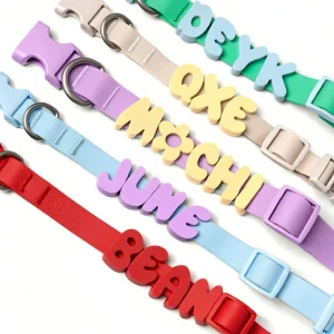 Coleira de Silicone Personalizada para Animais de Estimação com Nome e Letras Personalizadas, Coleira de Silicone Não Tóxica para Gatos e Cães